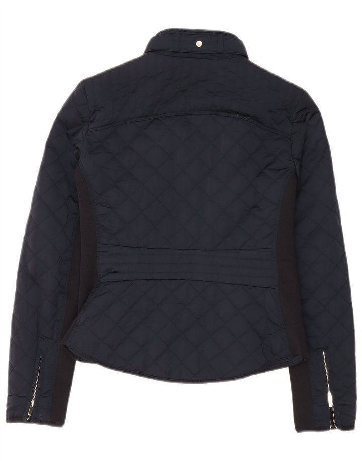 Jaqueta acolchoada feminina Zara UK 10 poliéster colorblock azul marinho pequeno