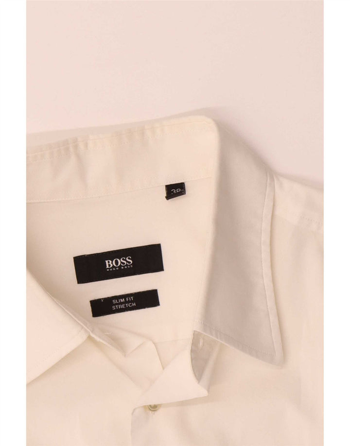 Camisa masculina Hugo Boss Stretch Slim Fit tamanho 38 15 algodão branco médio