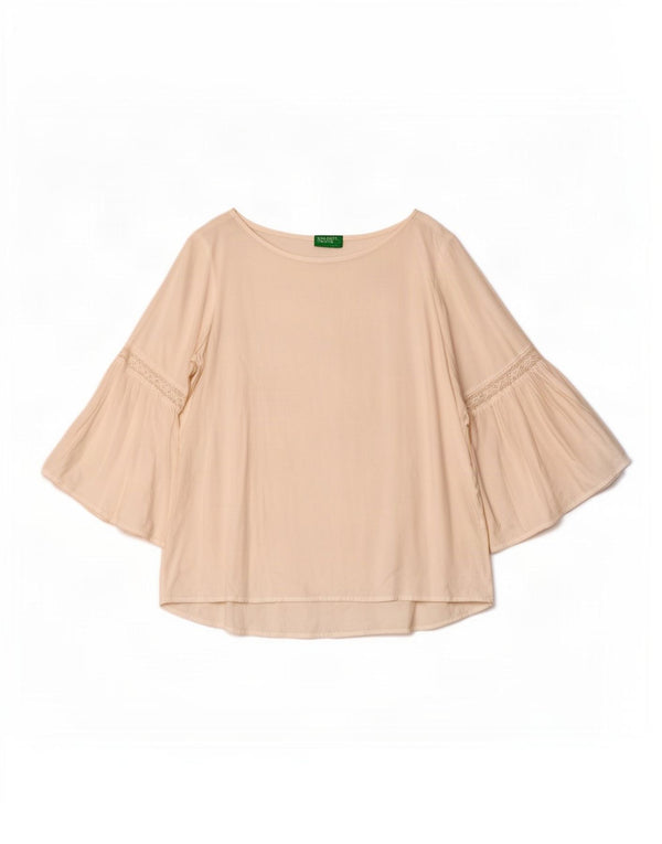 Blusa feminina de manga 3/4 Benetton UK 14 viscose branca média