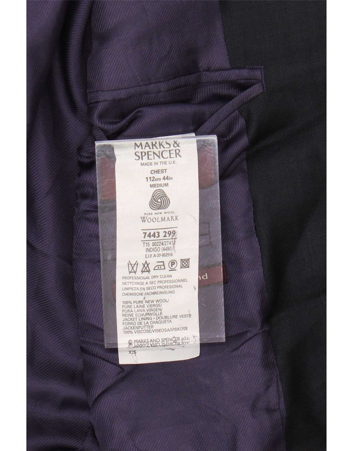 Jaqueta blazer masculina de 3 botões Marks & Spencer Reino Unido 44 XL lã azul marinho
