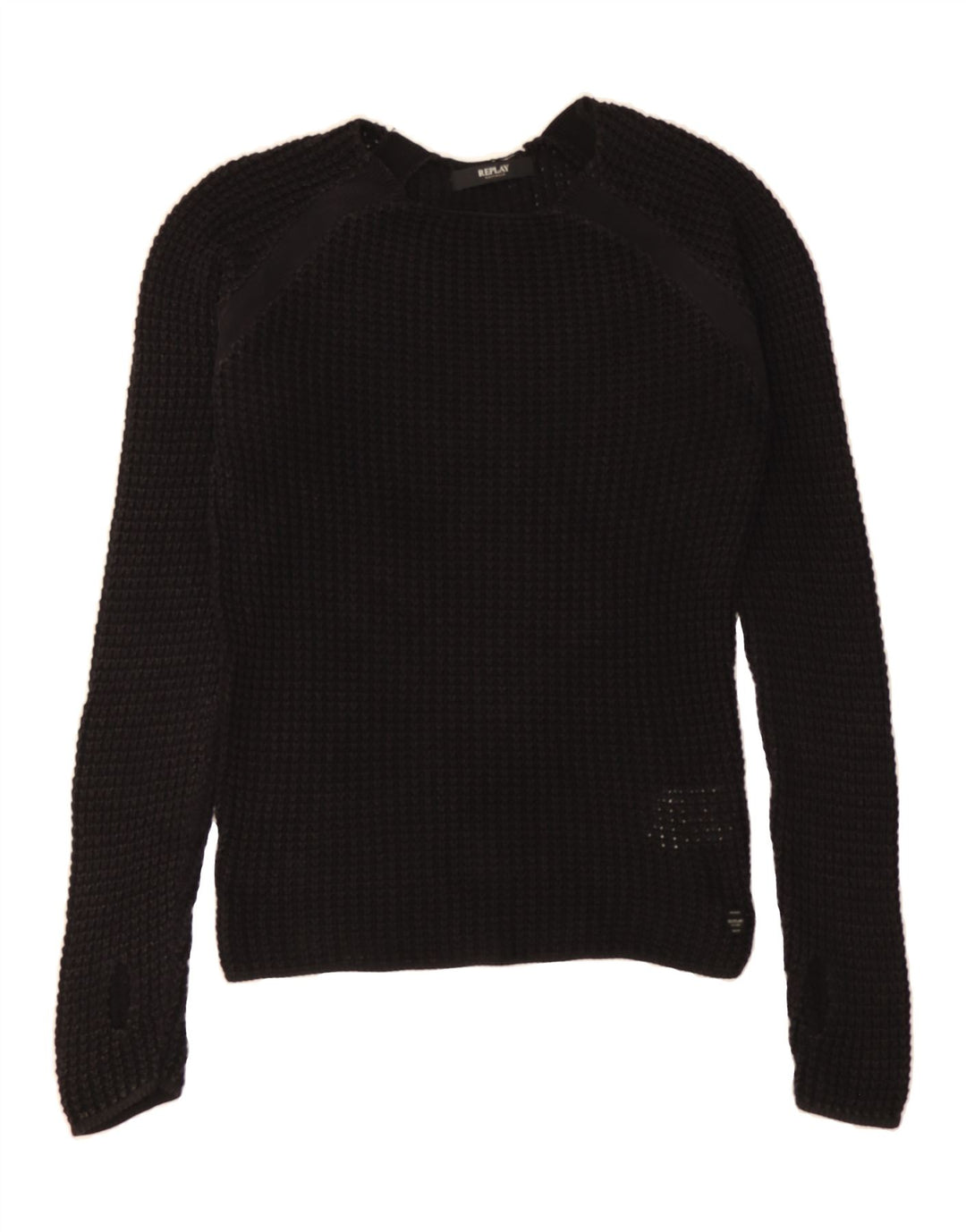 REPLAY Womens Boat Neck Jumper Sweater UK 12 Medium Black Cotton Vintage Replay and Second-Hand Replay from Messina Hembry 