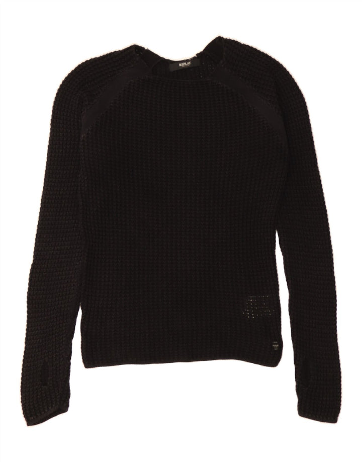 REPLAY Womens Boat Neck Jumper Sweater UK 12 Medium Black Cotton Vintage Replay and Second-Hand Replay from Messina Hembry 