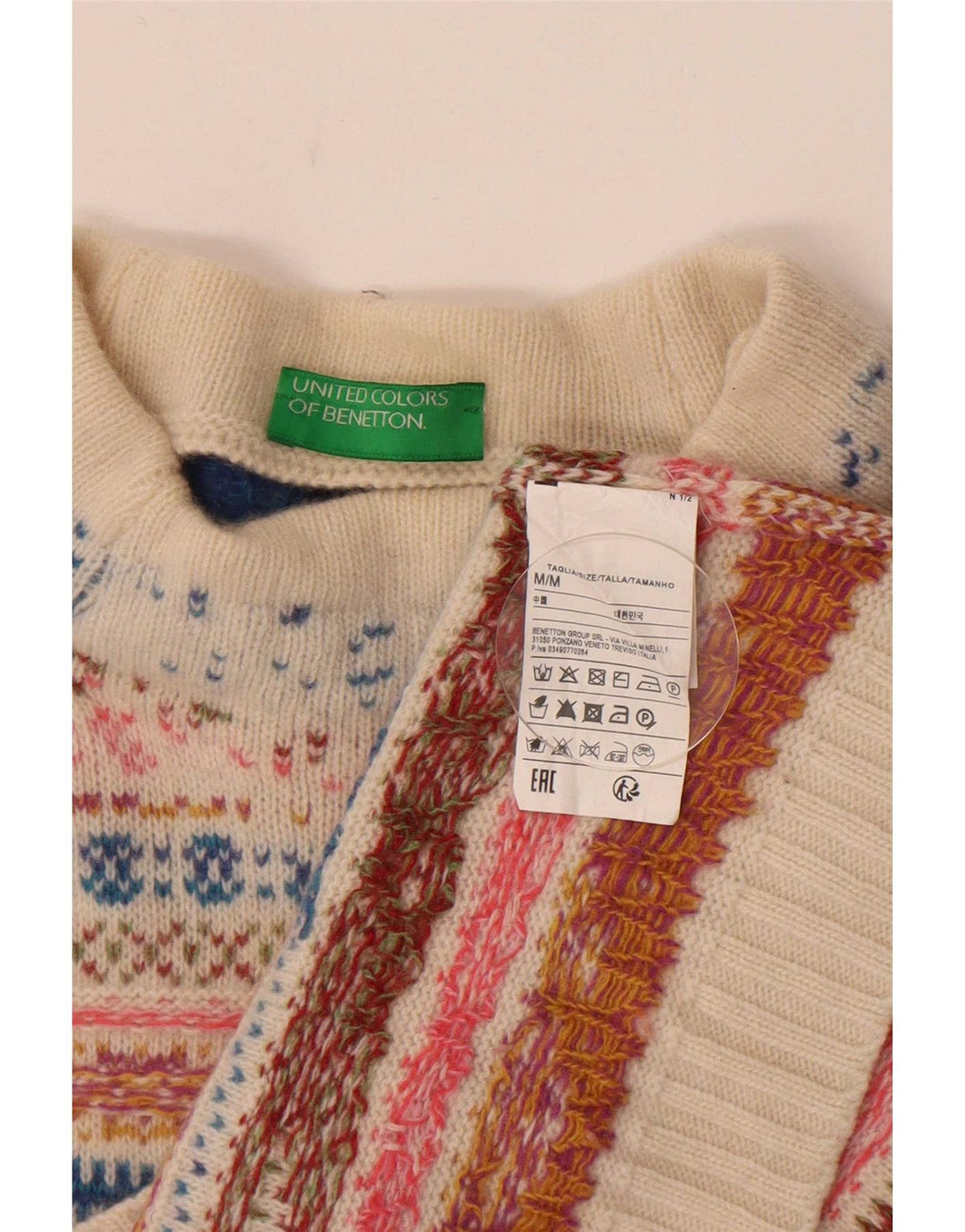 Suéter feminino Benetton com gola tartaruga Reino Unido 14 médio multicolorido