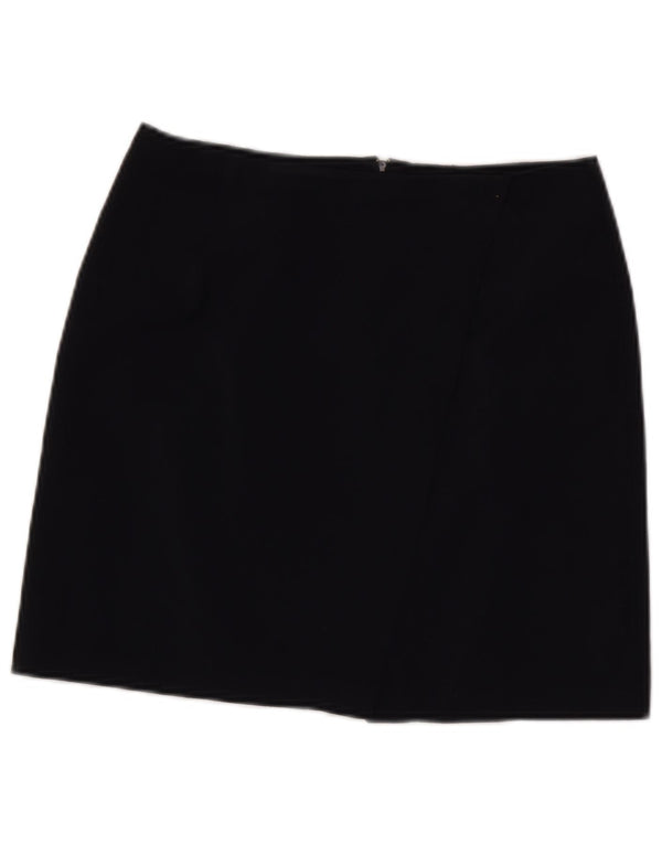 Mini saia feminina Benetton IT 44 médio W28 lã virgem azul marinho