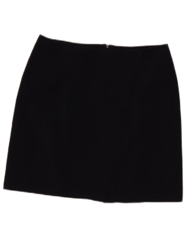 Mini saia feminina Benetton IT 44 médio W28 lã virgem azul marinho