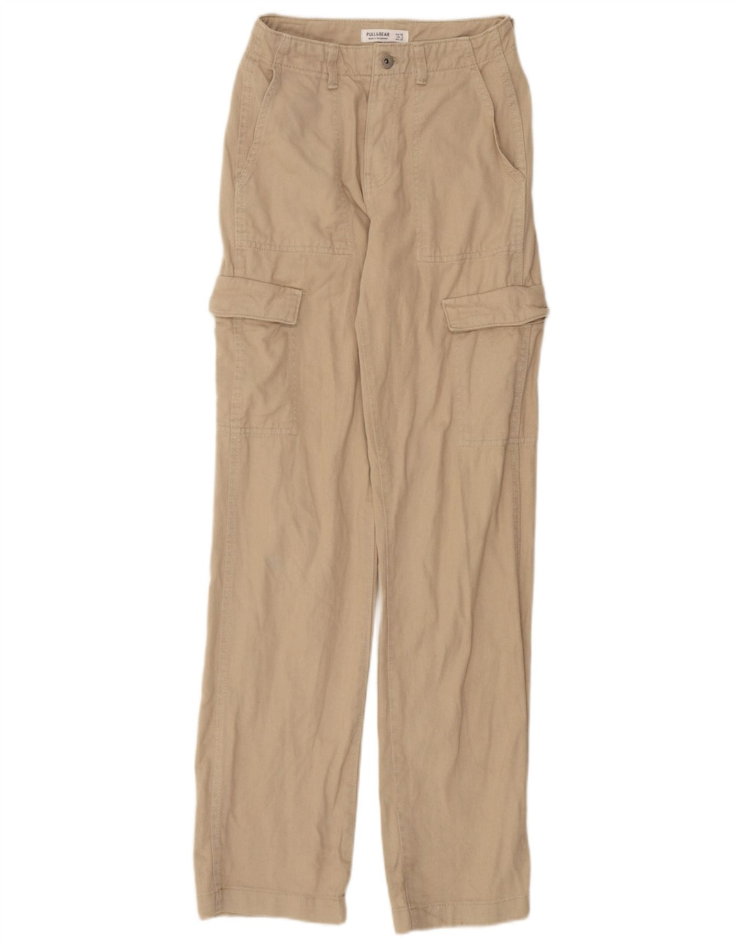 Calça cargo feminina reta PULL & BEAR EU 34 2XS W24 L33 algodão bege