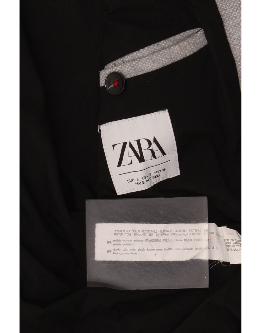 Jaqueta blazer masculina Zara com 2 botões UK 36 poliéster cinza pequeno