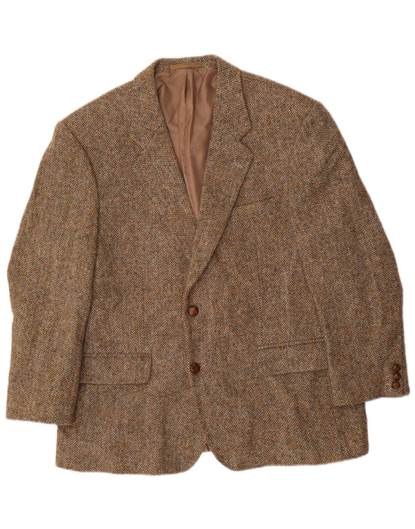 Jaqueta blazer masculina de 2 botões Harris Tweed IT 46 3XL marrom manchada