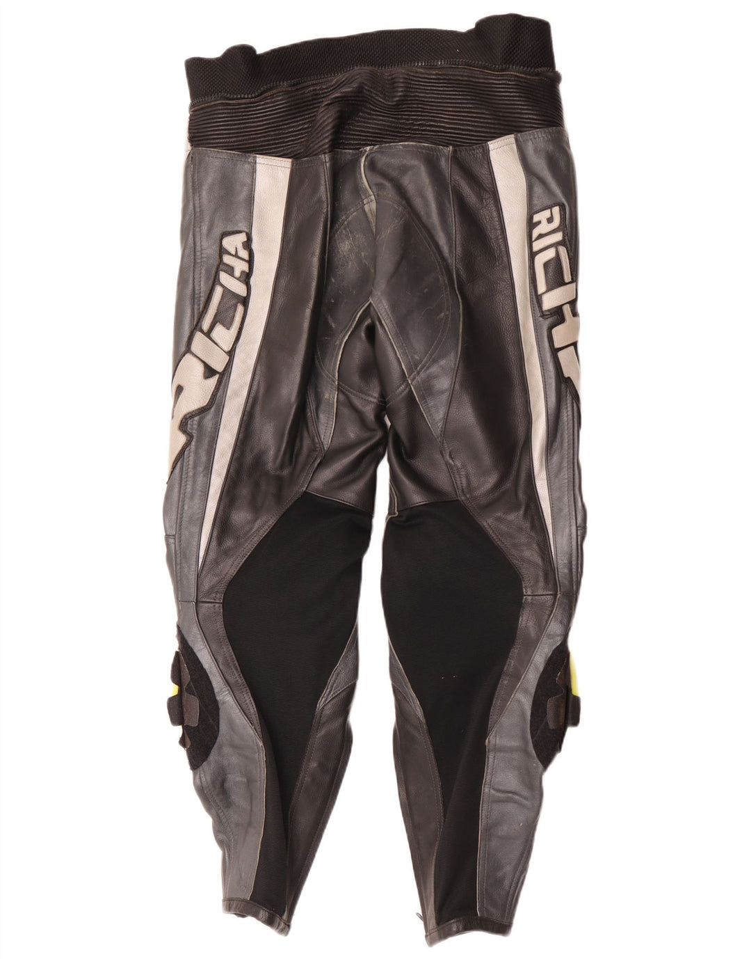 Calça masculina de couro Richa EU 52 grande W34 L29 preta colorblock