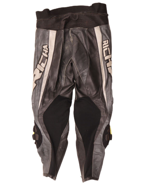 Calça masculina de couro Richa EU 52 grande W34 L29 preta colorblock