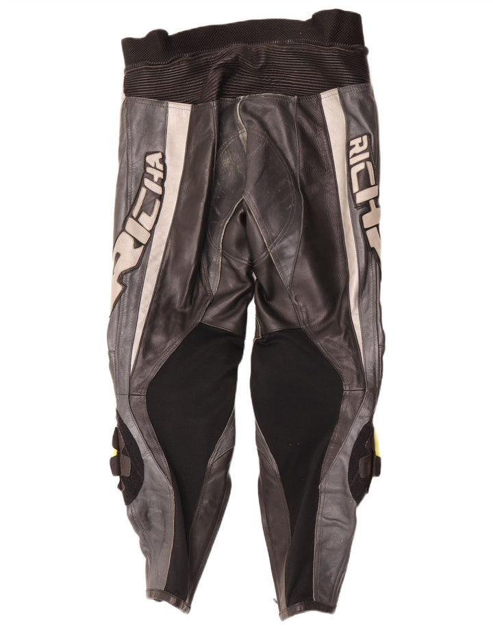 Calça masculina de couro Richa EU 52 grande W34 L29 preta colorblock