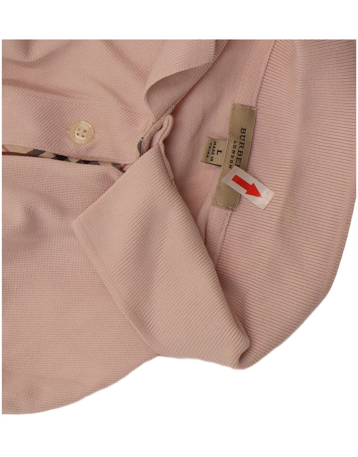 Camisa polo feminina Burberry UK 16 grande algodão rosa