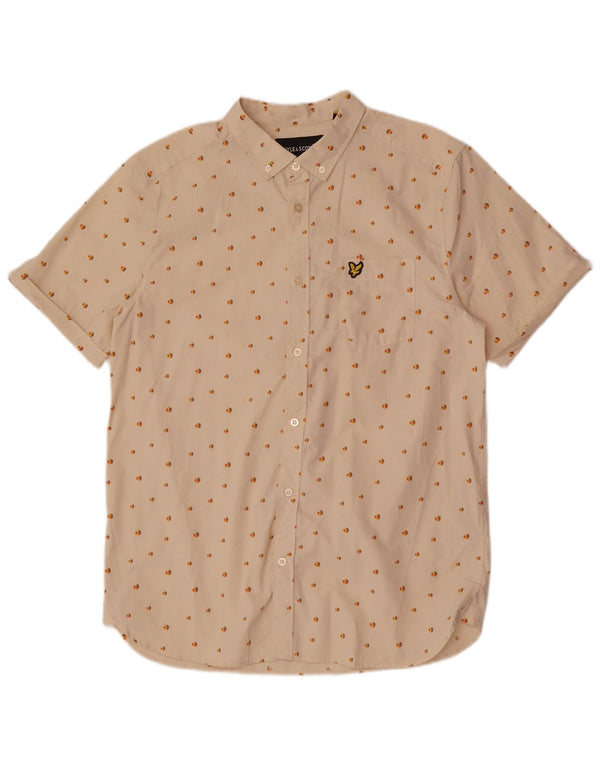 Lyle & Scott Camisa masculina de manga curta grande algodão manchado bege
