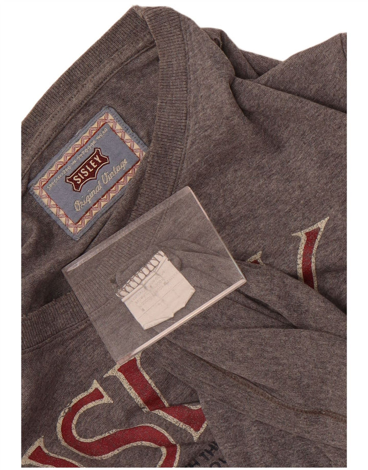 Sisley Mens Graphic Top Manga Longa Médio Algodão Cinza