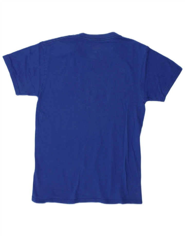 Camiseta masculina autêntica com estampa gráfica pequena de algodão azul