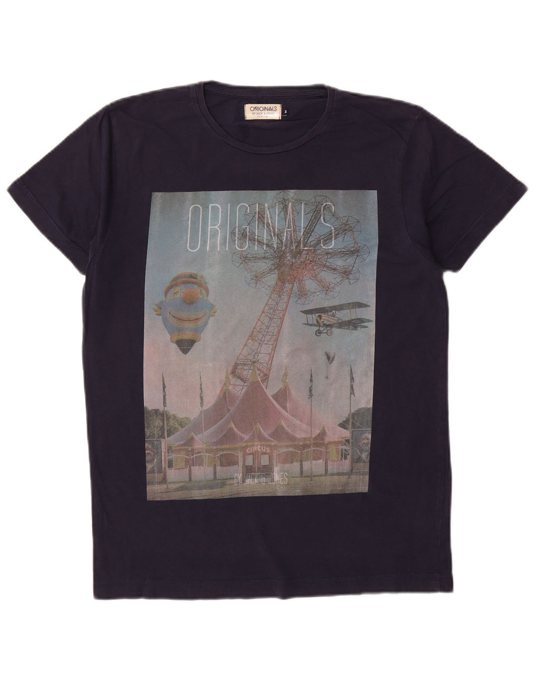 Camiseta gráfica masculina Jack & Jones Top médio algodão azul marinho