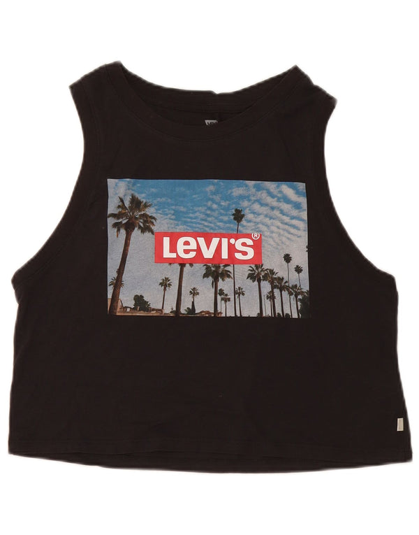 Colete feminino Levi's Crop Graphic Top UK 10 pequeno algodão preto