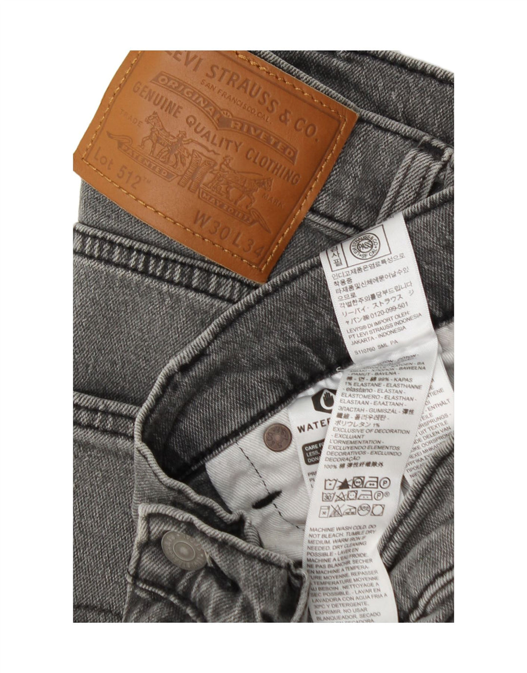 Calça jeans masculina Levi's 512 Slim Tapered W30 L34 cinza algodão