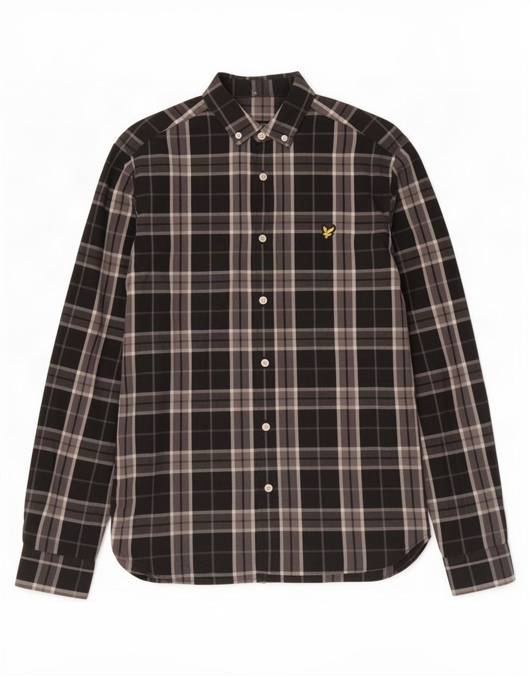 Camisa masculina Lyle & Scott pequena xadrez preta de algodão