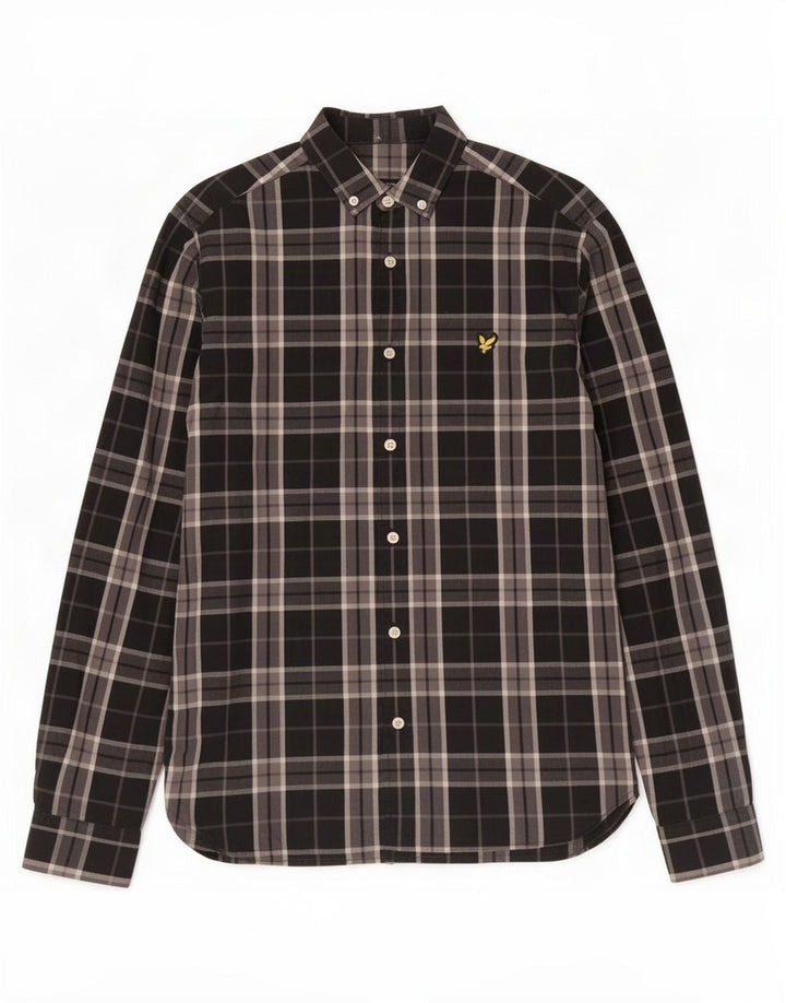 Camisa masculina Lyle & Scott pequena xadrez preta de algodão