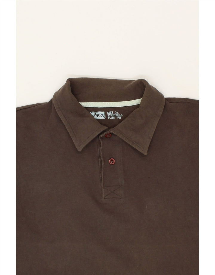 ASICS Mens Stretch Slim Fit Polo Shirt XL Brown Cotton Vintage Asics and Second-Hand Asics from Messina Hembry 