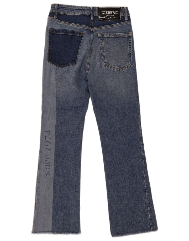 Iceberg feminino gráfico bootcut jeans W27 L28 azul colorblock algodão
