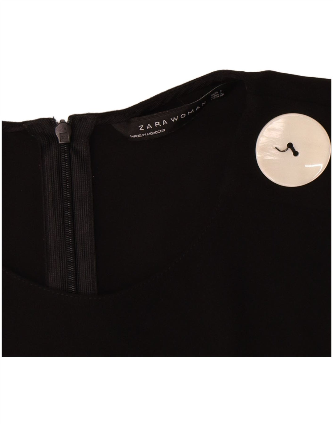 Zara blusa feminina manga 3/4 top UK 16 grande poliéster preto