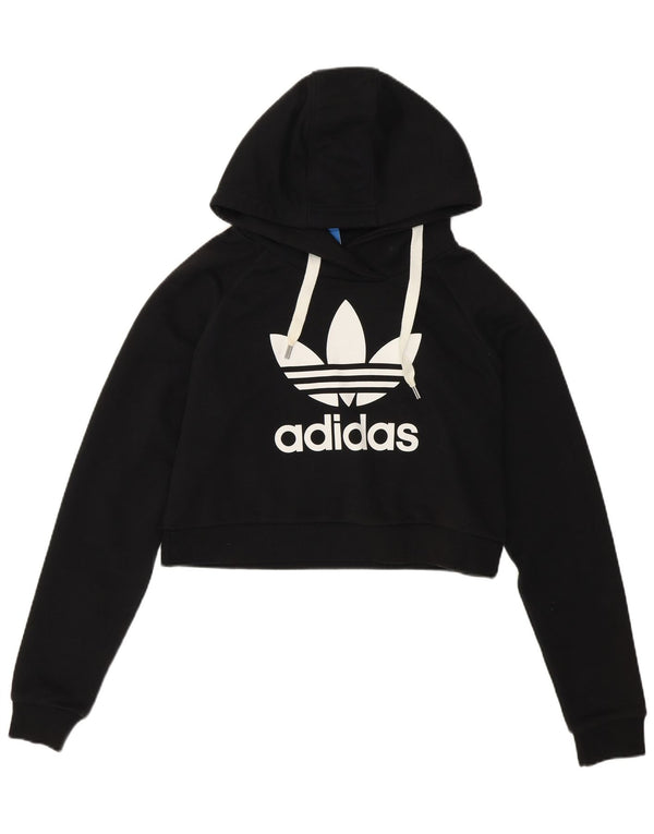 Adidas Womens Graphic Crop Hoodie Jumper UK 14 Large Black Cotton
