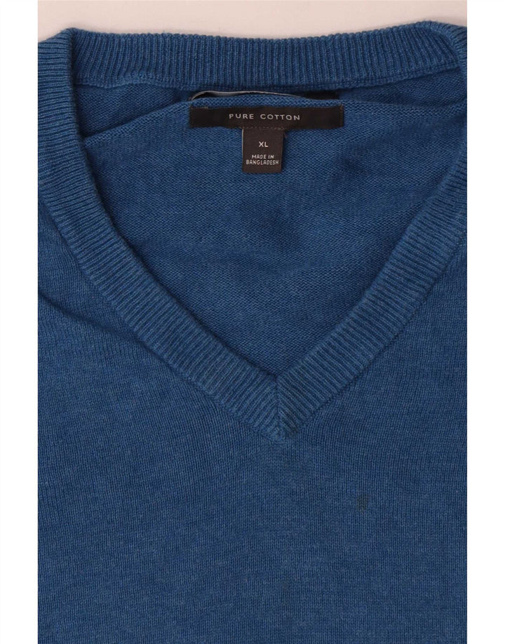 Suéter masculino Marks & Spencer com decote em V XL azul algodão