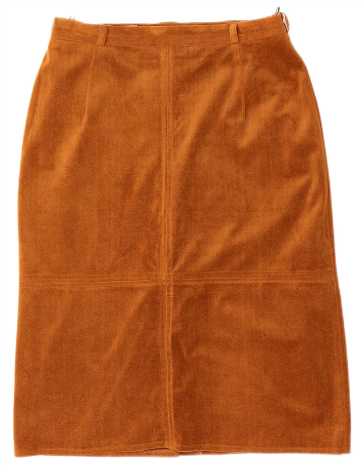 Saia reta de veludo feminino vintage médio W28 poliéster marrom