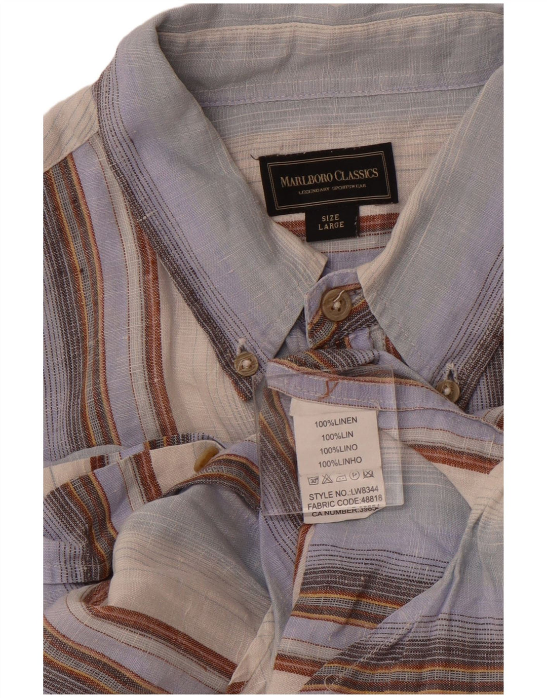 MARLBORO CLASSICS Camisa masculina de manga curta grande linho listrado azul