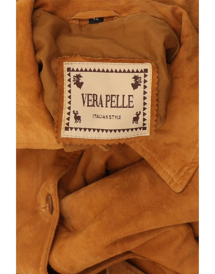 Sobretudo feminino vintage de camurça grande IT 42 couro bege médio