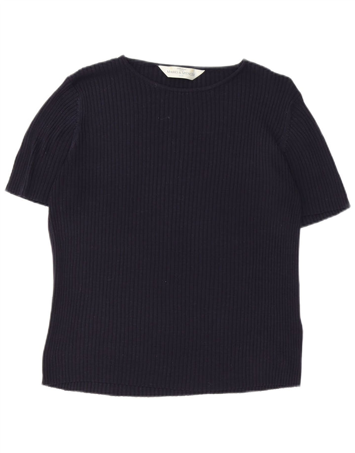 Blusa feminina Marks & Spencer UK 20 2XL azul marinho seda clássica