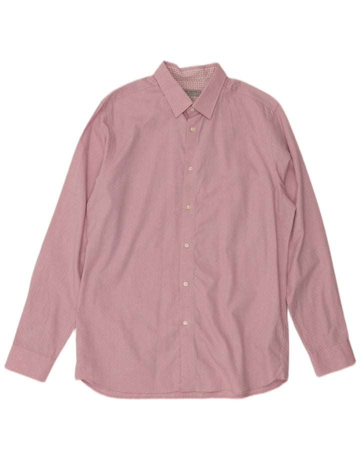 Camisa masculina Ted Baker tamanho 4 grande rosa Argyle/algodão diamante