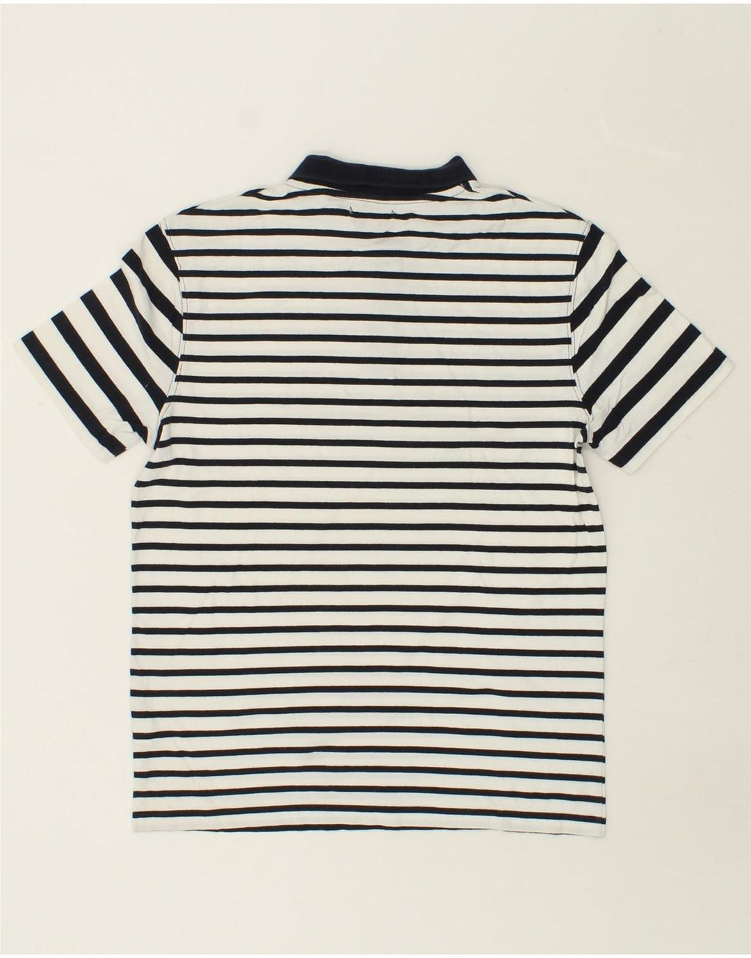 JULES Mens Polo Shirt Large White Striped Cotton Vintage Jules and Second-Hand Jules from Messina Hembry 