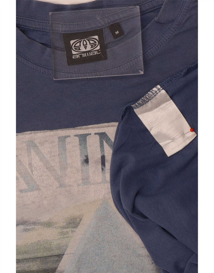 Camiseta Animal Masculina Gráfica Top Médio Algodão Azul