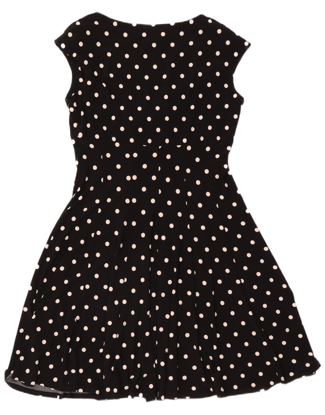 Ralph Lauren Vestido feminino evasê US 14 XL preto bolinhas poliéster