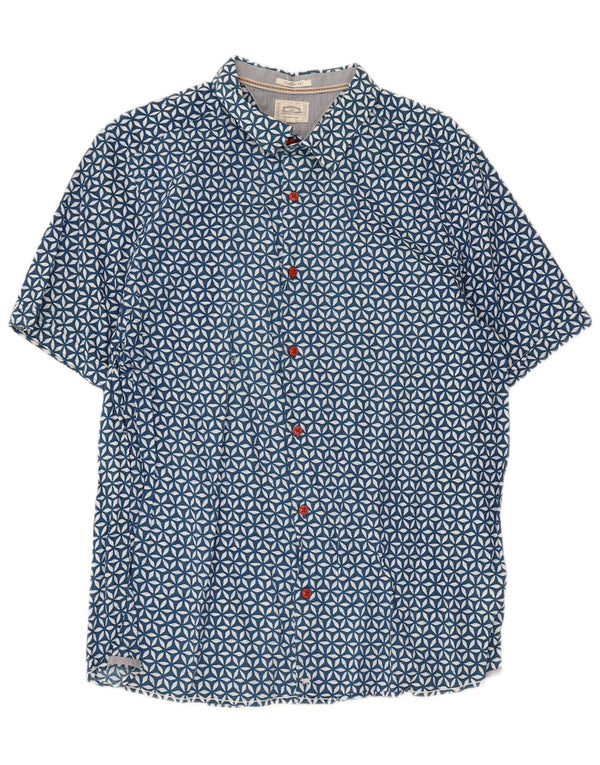 White Stuff Mens Camisa de manga curta clássica de ajuste grande algodão floral azul