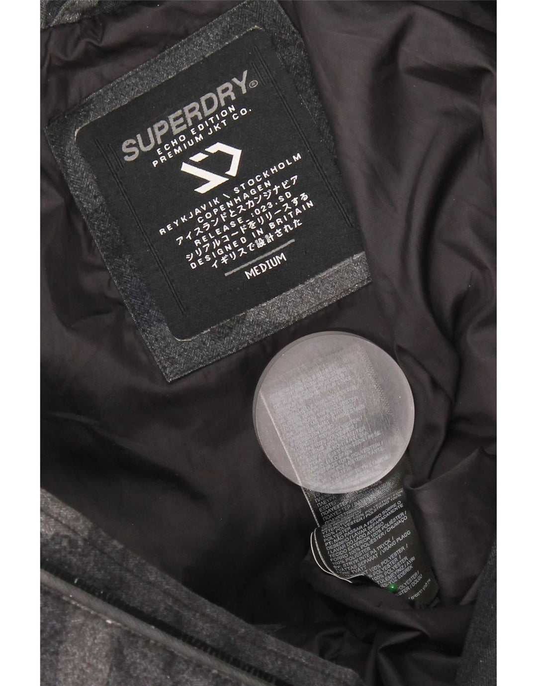 Jaqueta acolchoada com capuz masculina Superdry UK 38 poliéster camuflado preto médio