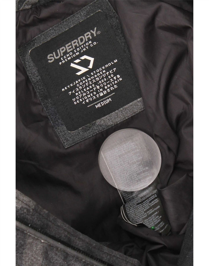Jaqueta acolchoada com capuz masculina Superdry UK 38 poliéster camuflado preto médio