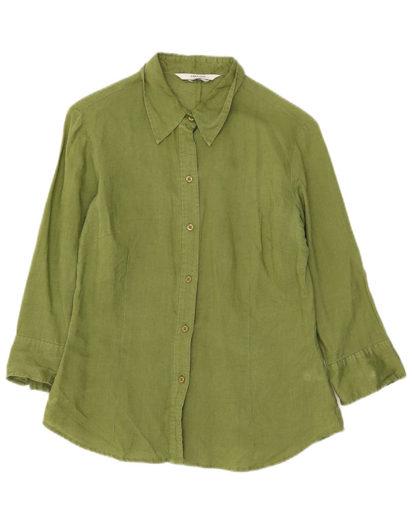 Camisa feminina manga 3/4 Zara Reino Unido 10 pequena verde