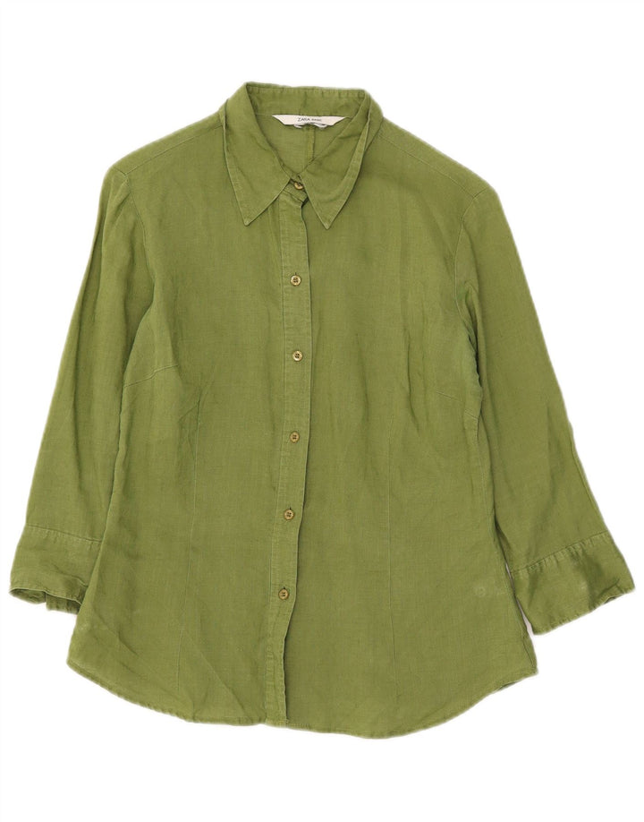 Camisa feminina manga 3/4 Zara Reino Unido 10 pequena verde