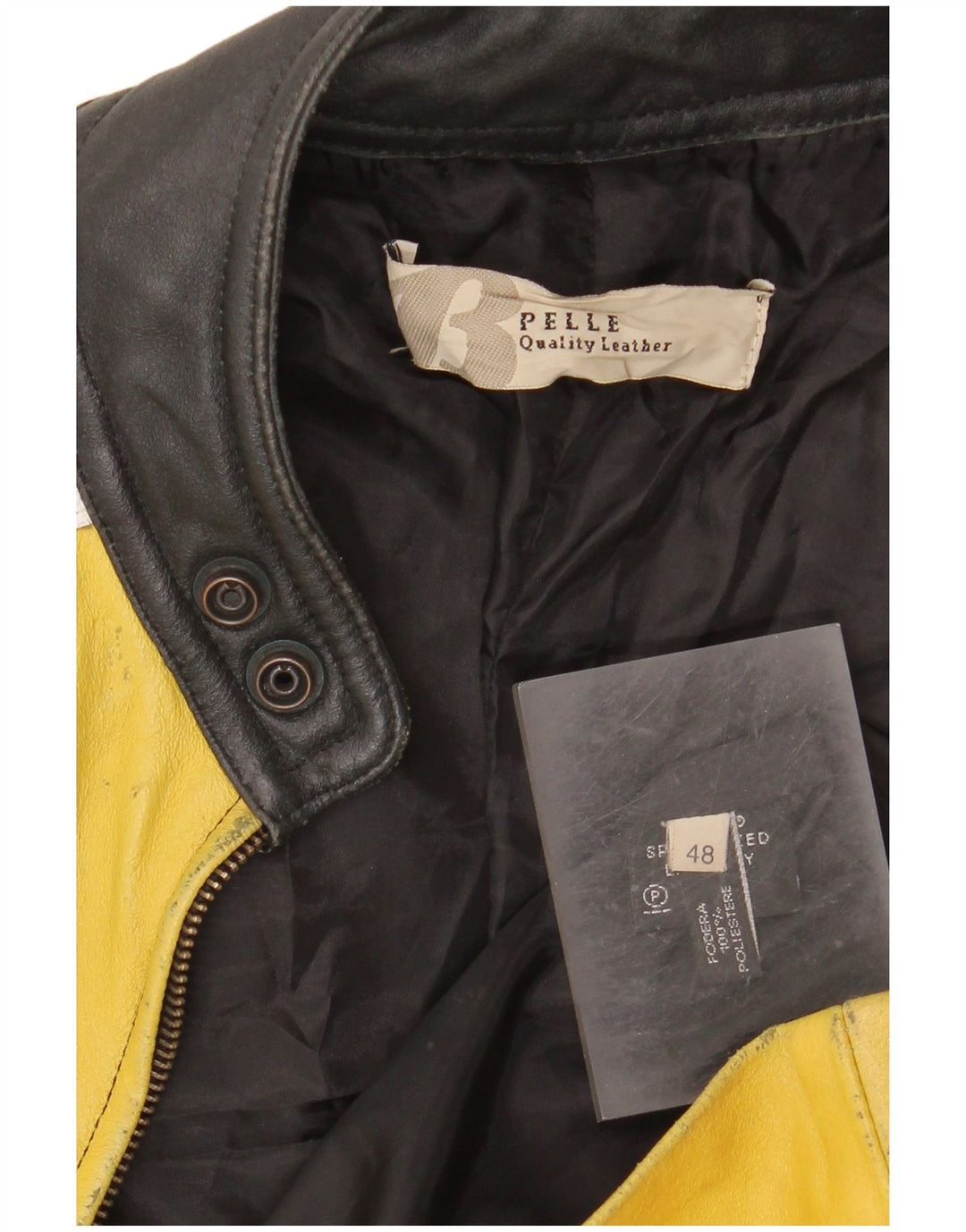 Jaqueta masculina VINTAGE de couro Racer IT 48 couro colorblock preto médio
