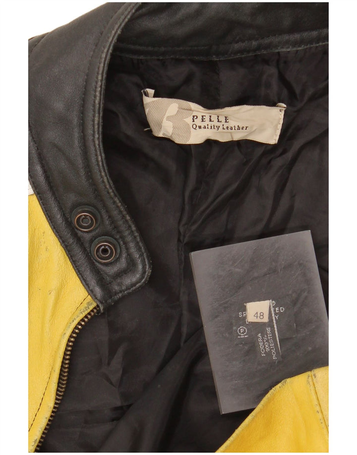 Jaqueta masculina VINTAGE de couro Racer IT 48 couro colorblock preto médio