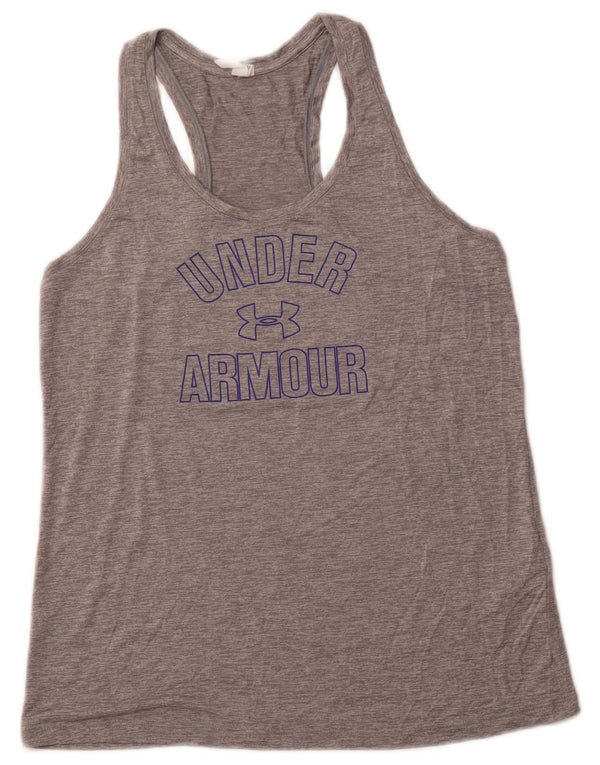 UNDER ARMOUR Womens Loose Fit Graphic Vest Top UK 12 Medium Grey Polyester