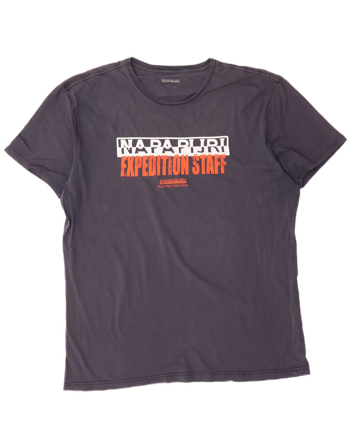 Camiseta gráfica geográfica masculina NAPAPIJRI Top 3XL algodão azul marinho