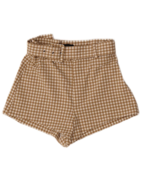 Zara Womens High Waist Hot Pants XS W24 Beige Gingham
