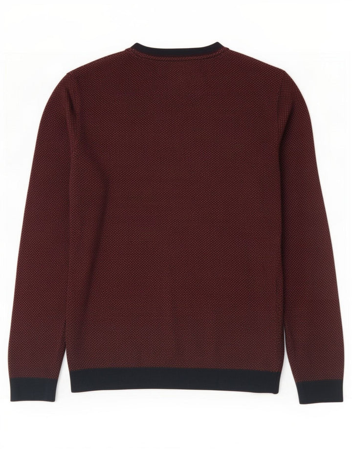 Suéter masculino Ted Baker com decote em V tamanho 2 pequeno algodão geométrico marrom