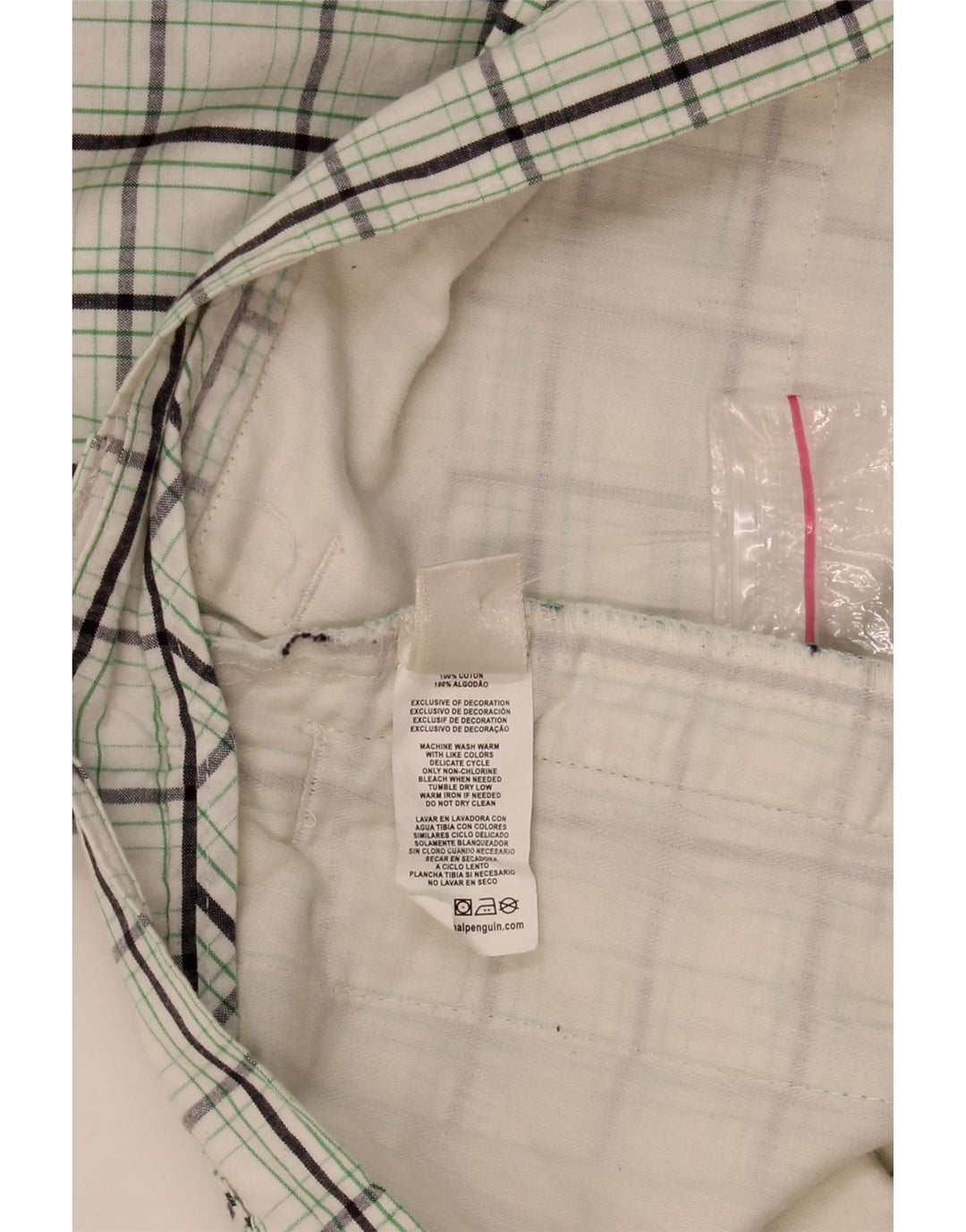PENGUIN Mens Chino Shorts W34 Grande Algodão Xadrez Branco