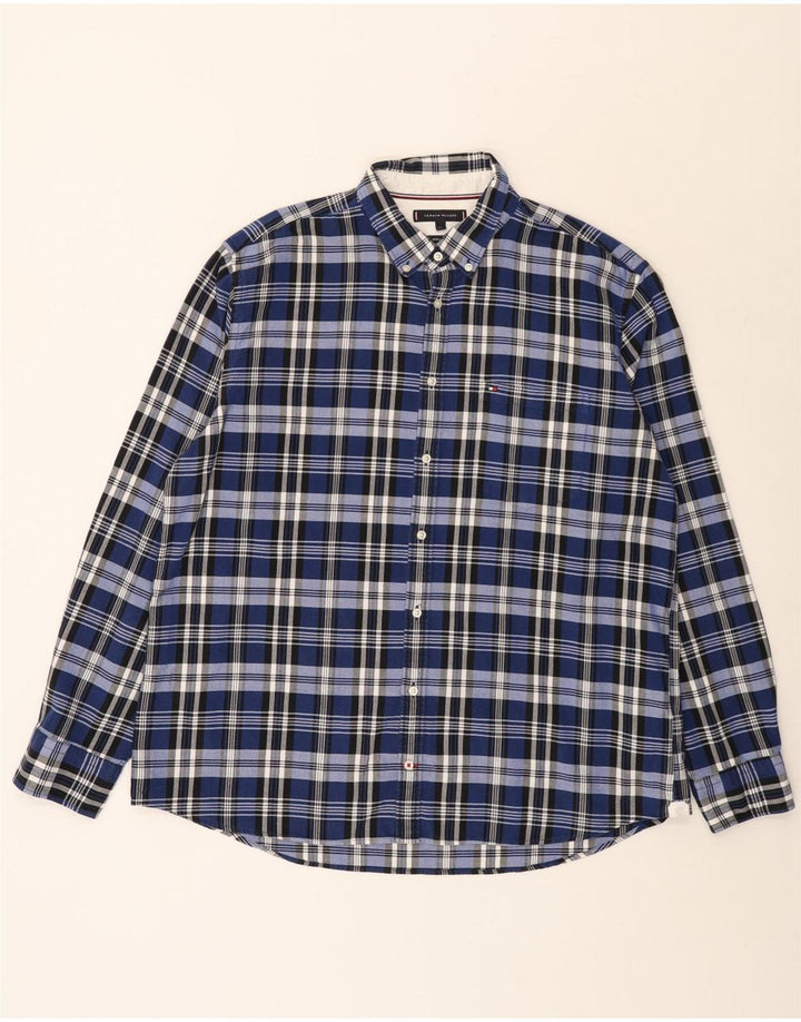 Camisa masculina Tommy Hilfiger Regular Fit 2XL algodão xadrez azul